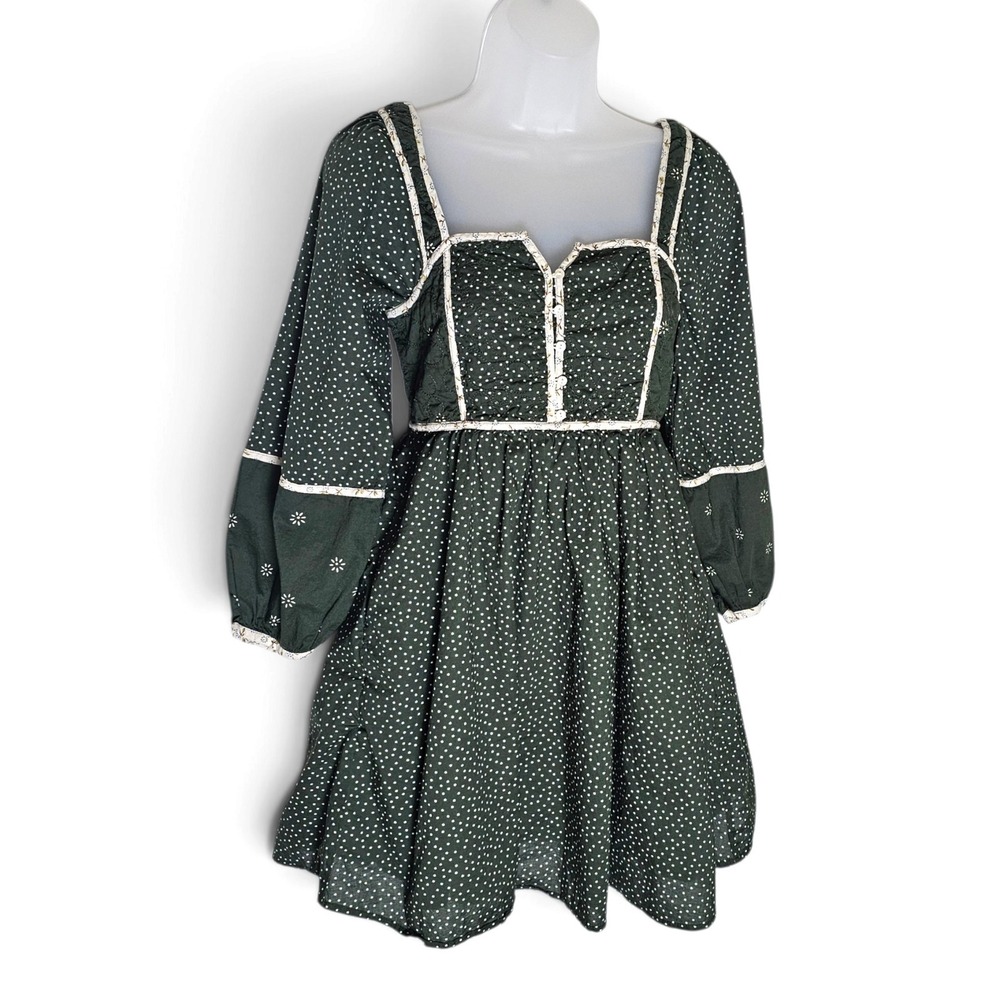 Madewell Patchwork Puff Sleeve Green Mini Dress Sz 0 Oktoberfest Dirndl Milkmaid
